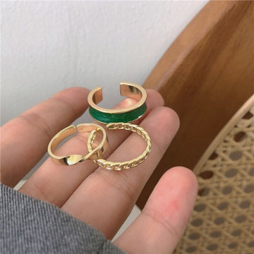 3pcs/set Bohemian White Enamel Round Metal Ring Sets Geometric Twist Open Adjustable Rings Sets for Women Girl Wedding Jewelry daiiibabyyy